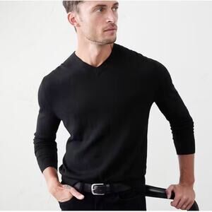 Piombo Men's Extra Fine Merino Wool V-Neck Pullover Sweater Black Size XL NWT